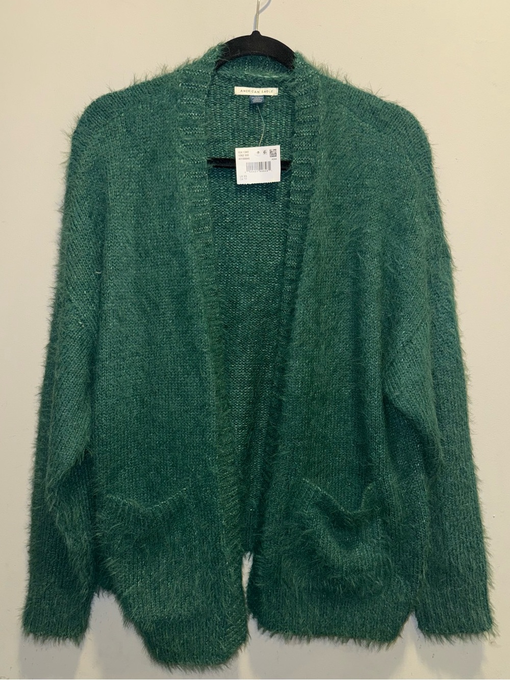 American Eagle Outfitters Green Fuzzy Open Cardigan